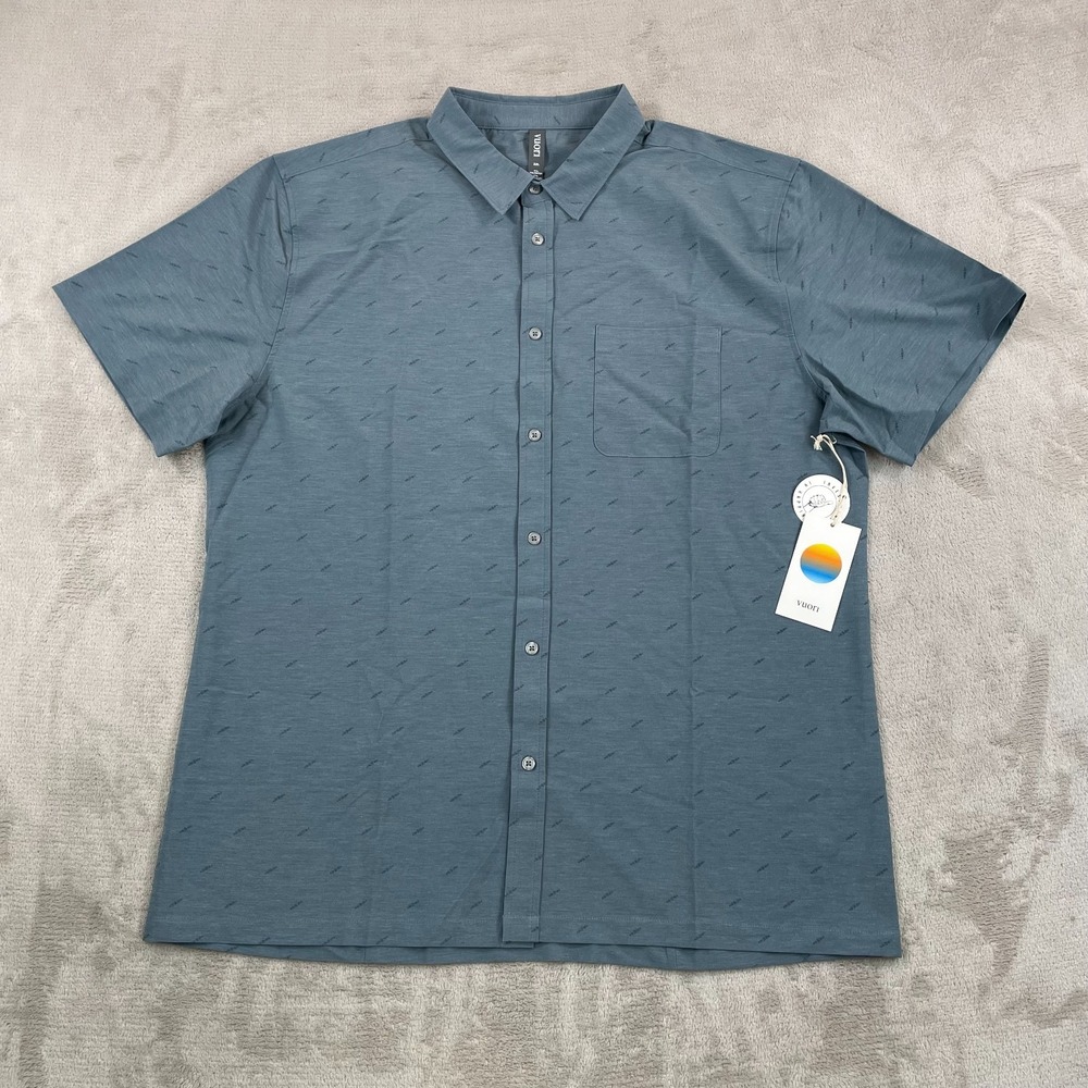 Vuori Bridge Button Down Shirt Men 2XL in Lake Daggers Performance SS NWT $74
